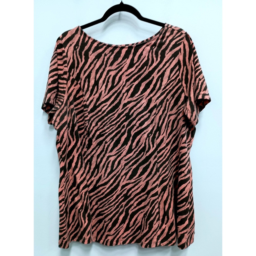 Denim & Co Zebra Print Tunic Top Women 1X Pink Black‎ Short Sleeve T Shirt